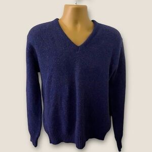 Vintage 70s Robert Bruce Wool Blend V-Neck Sweater Blue XL